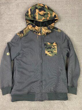 Billabong Cairn First Layer Snowboard Hoodie Jacket Mens XL Gray Camo Heavy